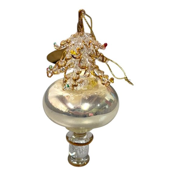 Handcrafted Glass Christmas Tree Ornament Blown Gold Accents Multicolored Beads - Picture 3 of 8